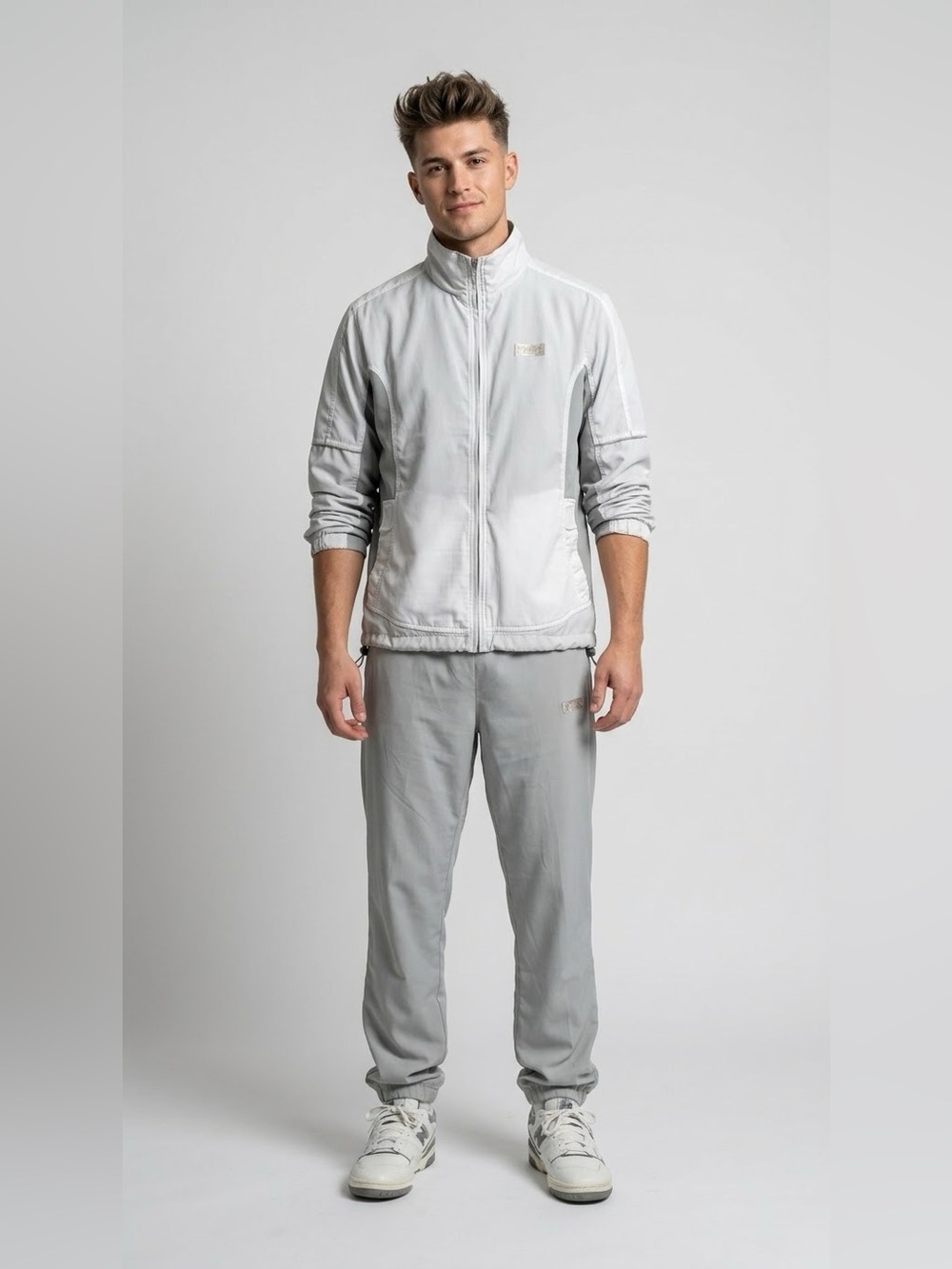 Vintage Lotto Grey Tracksuit Set Full Zip Jacket & Pants Size Medium Y2K 90s Men